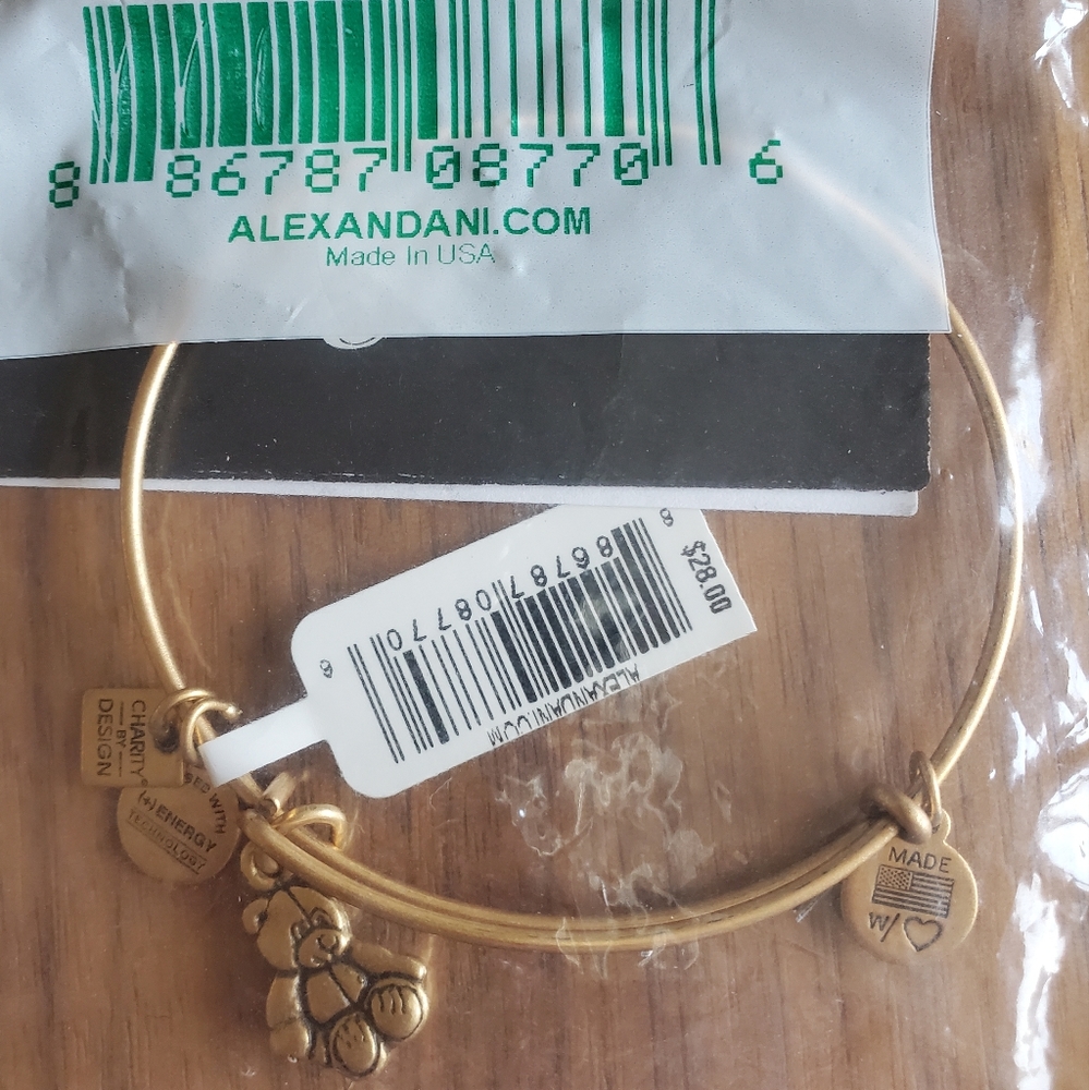 New Alex and Ani(+) Energy Expandable Wire Bangle "Little Brown Bear" in Gold
